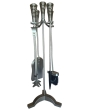 The Brass World D-055 Fire Set Lge inchTwirl Topsinch 26inch Brushed Steel