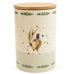 Candlelight Ceramic Storage Jar With Wooden Lid - Pheasant