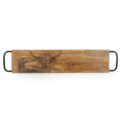 Mango Wood Serving Platter With Handles - Highland Cow 