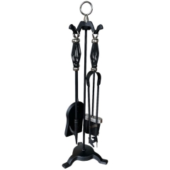The Brass World D-031 Fire Set (5 Piece) Black + Brush Steel Cage Tops 26"