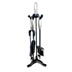 The Brass World D-038 Fire Companion Set (5 Piece) " Loop Tops" - Black & Brush Steel 