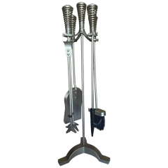 The Brass World D-055 Fire Set Lge "Twirl Tops" 26" Brushed Steel
