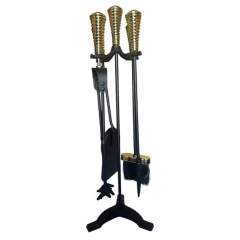 The Brass World D-058 Fire Companion Set "Twirl Tops" - Black & Brass