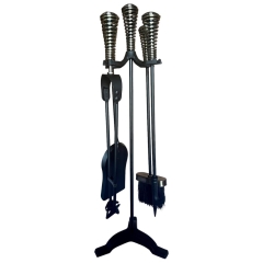 The Brass World D-059 Fire Set Large "Twirl Tops" 26" Black + Antique