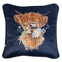 Wrendale Cushion Highland Cow Embroidered