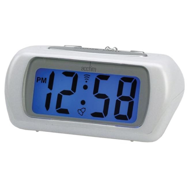 Acctim 12342 Auric Alarm Clock with Blue Backlight - White