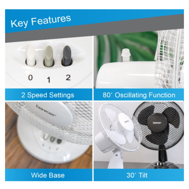 Benross BNR43910 9inch Desk Fan - White 