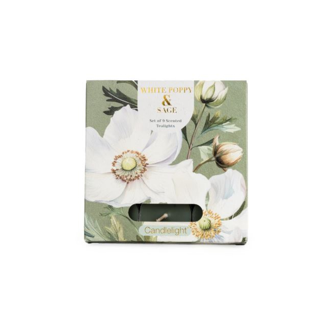 Candlelight Tealights White Poppy + Sage 9 Pack