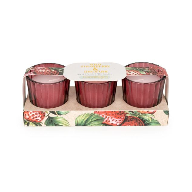 Candlelight Votive Candles Wild Strawberry + Rhubarb 3 Set