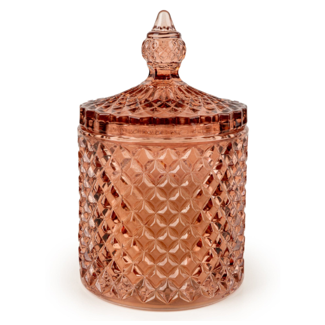 Candlelight Round Embossed Candle Jar Lidded Jhangye Pink