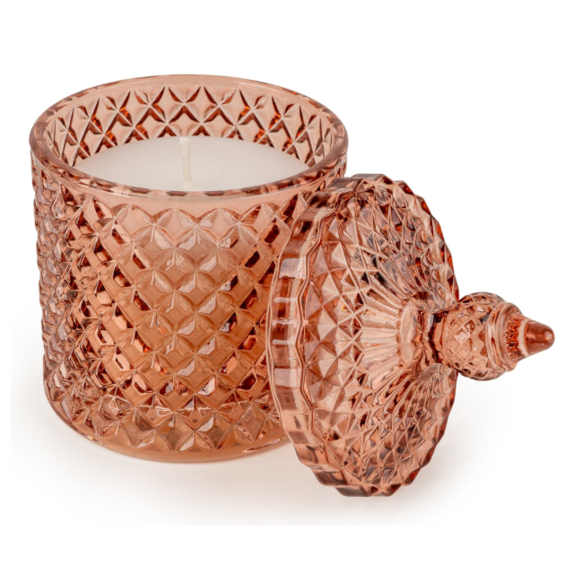 Candlelight Round Embossed Candle Jar Lidded Jhangye Pink