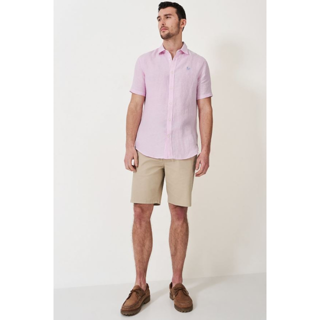 Crew short Sleeve Linen Shirt - Heritage Pink White