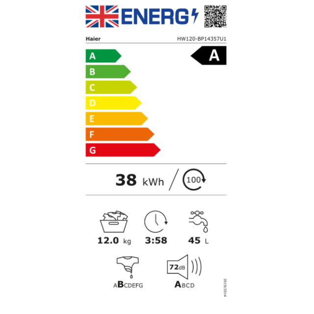 Haier HW120-BP14357UUK 12kg 1400 Spin Washing Machine - White
