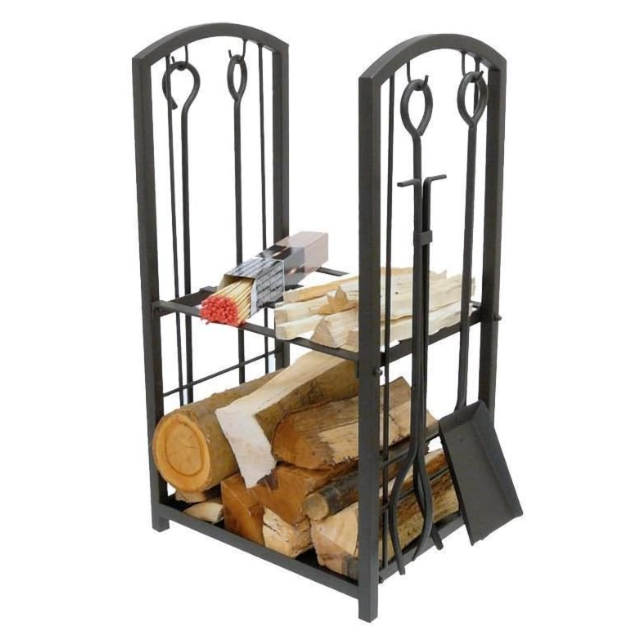 Manor 0317 Log Station with Fireside Tools - Black