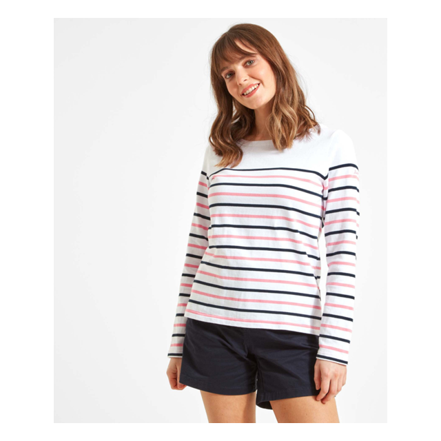 Schoffel Beauport Top - White/ Navy/ Flamingo Stripe