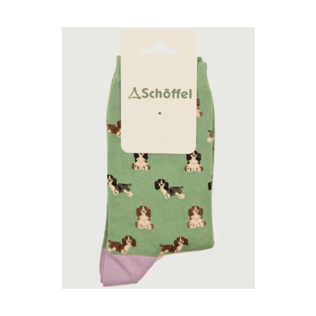 Schoffel Ladies Single Cotton Sock - Green Spaniel 