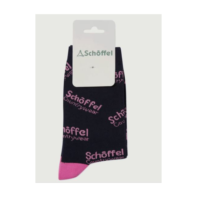 Schoffel Ladies Single Cotton Sock - Pink Countrywear Logo 