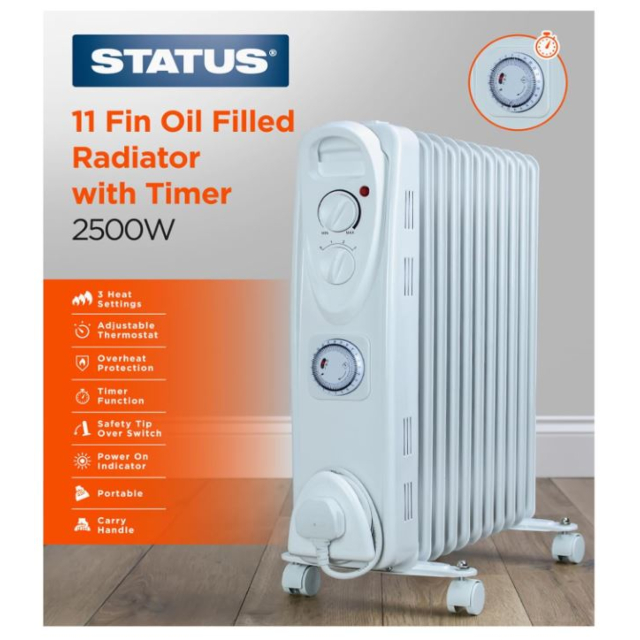Status OFH11-2500WT1PKB 2500W 11 Fin Oil Filled Radiator 