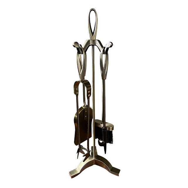 The Brass World D-009 Fire Companion Set (5 Pieces) inchLoop Topsinch 25inch -  All Antiqued