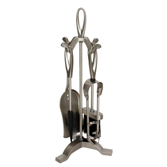 The Brass World D-010 Fire Set (5 Pieces) Loop Tops 25inch -  All Brush Steel