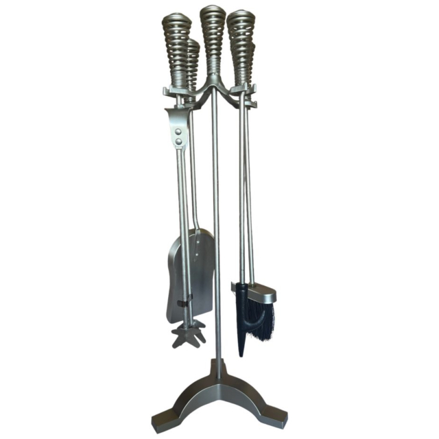 The Brass World D-055 Fire Set Lge inchTwirl Topsinch 26inch Brushed Steel