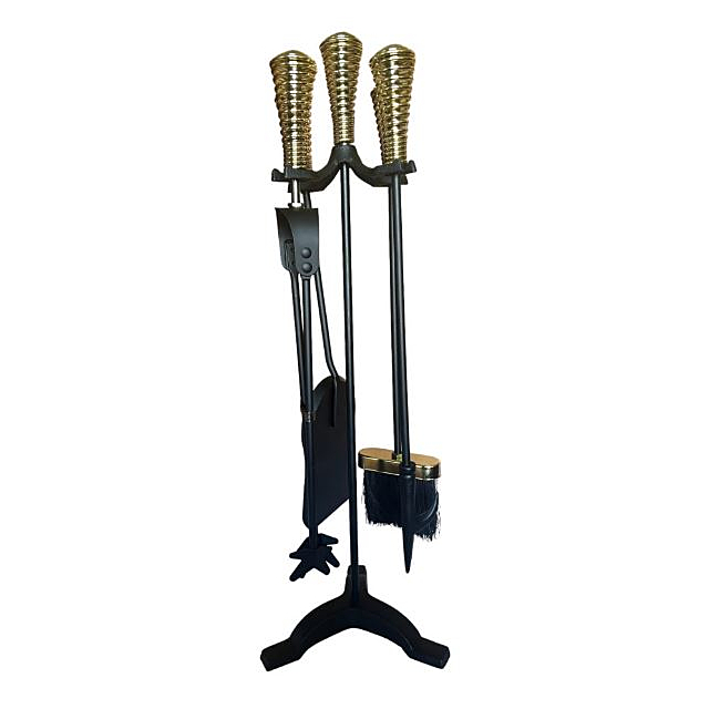 The Brass World D-058 Fire Companion Set inchTwirl Topsinch - Black & Brass