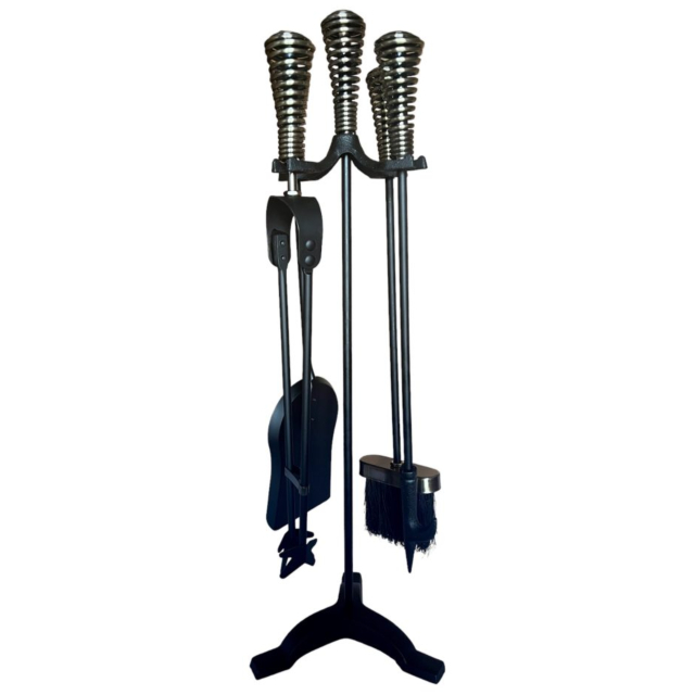 The Brass World D-059 Fire Set Large inchTwirl Topsinch 26inch Black + Antique