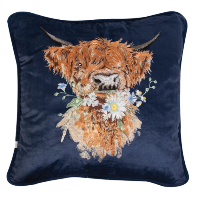 Wrendale Cushion Highland Cow Embroidered